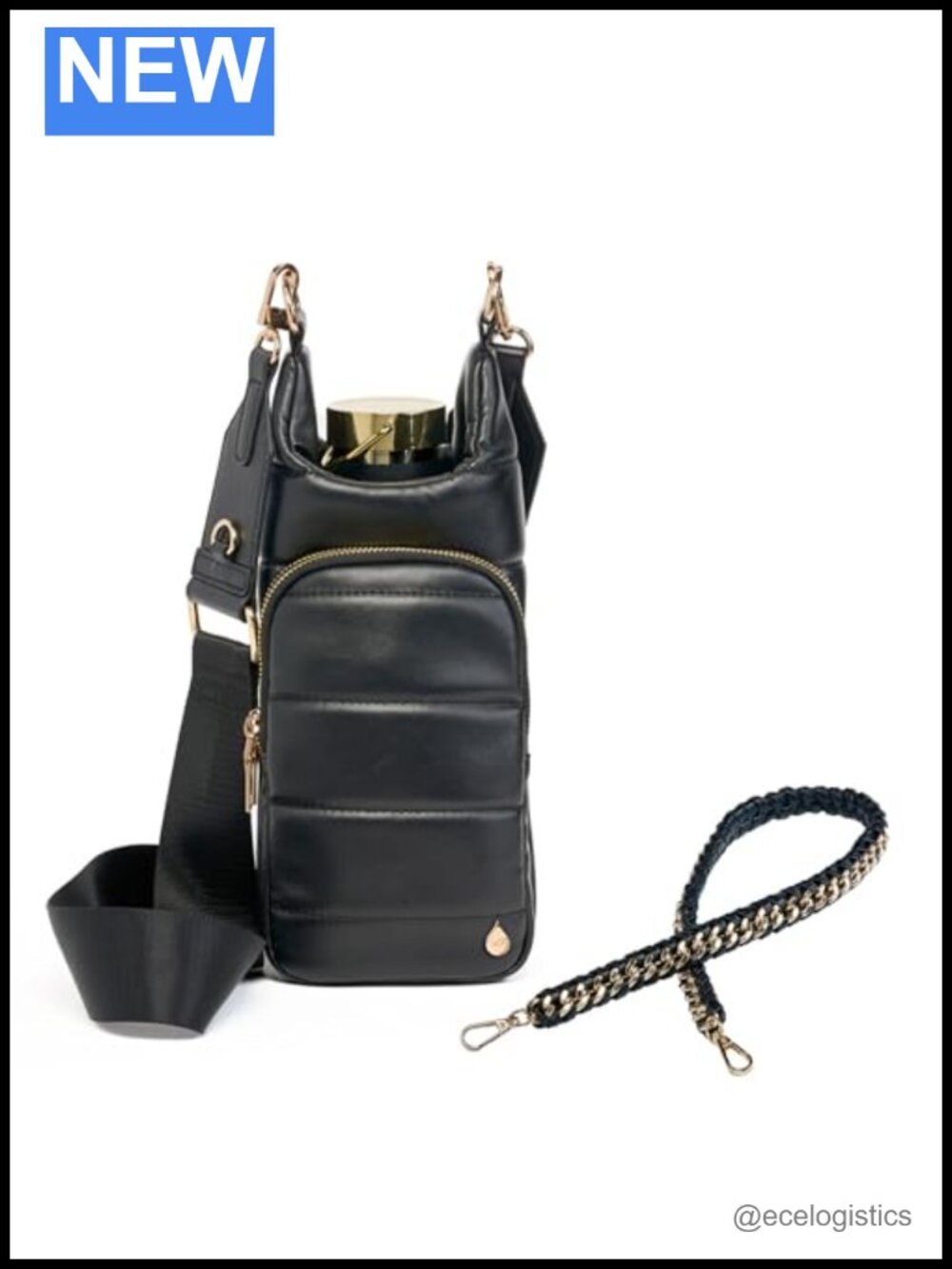 Luxury Vegan Leather Water Bottle Holder Crossbody Bag with 2 Straps